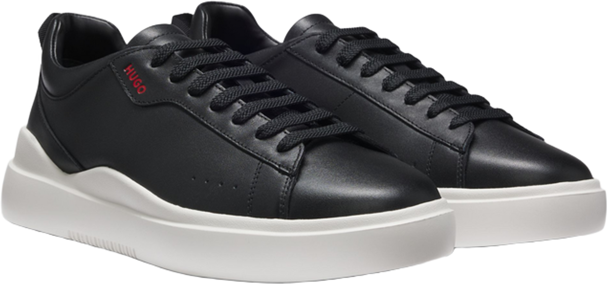 Hugo Boss Cupsole Trainers In Leather With Red Logo Details
