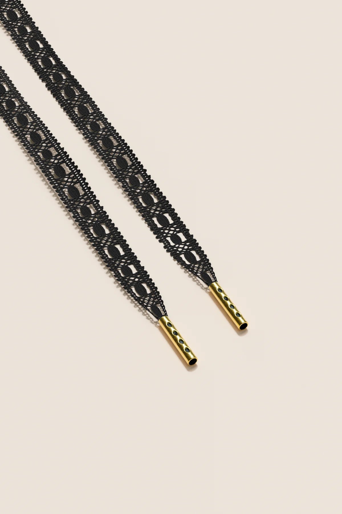 Senkels Black Crochet Shoelaces with Gold Aglets