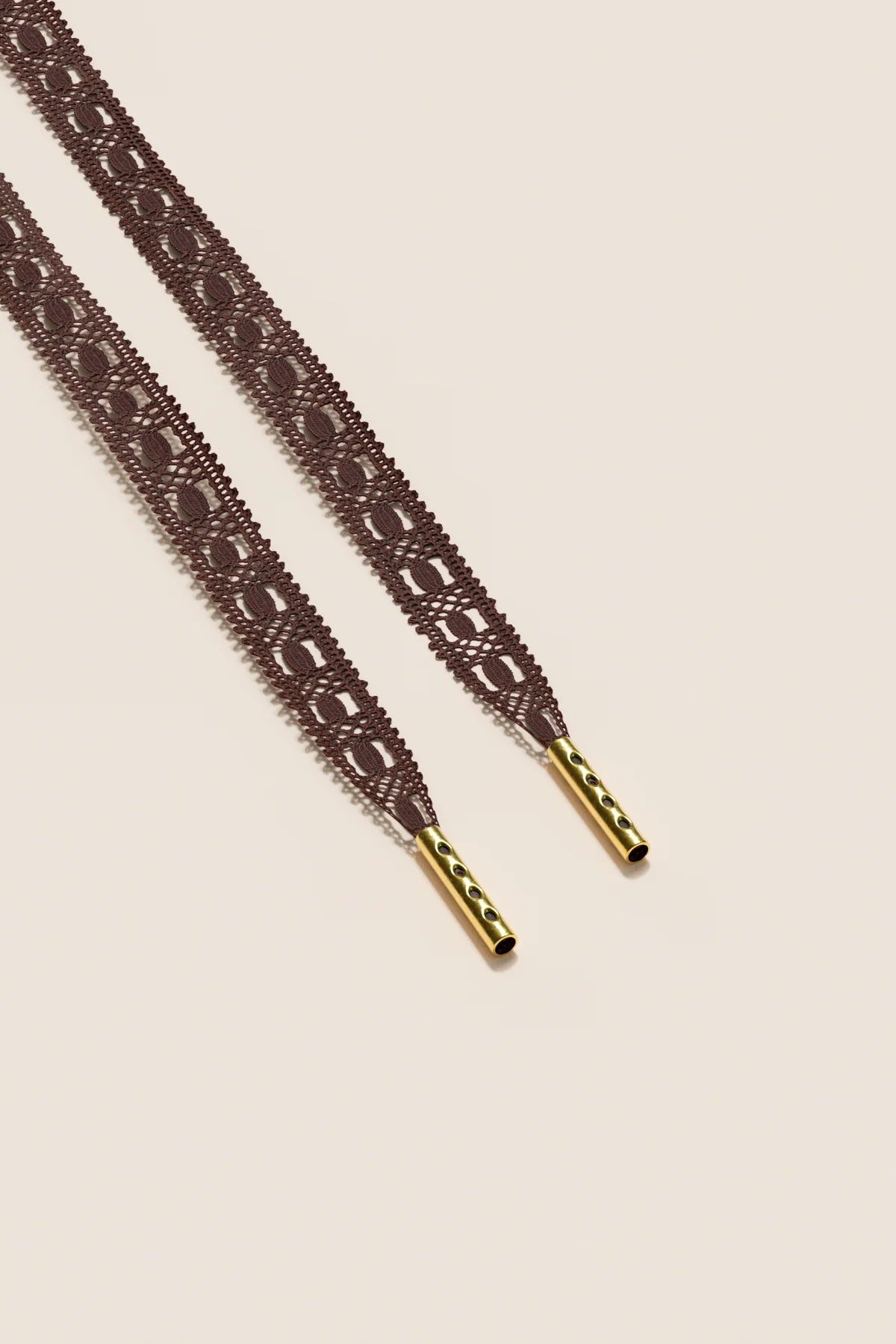 Senkels Chocolate Brown Crochet Shoelaces with Gold Aglets