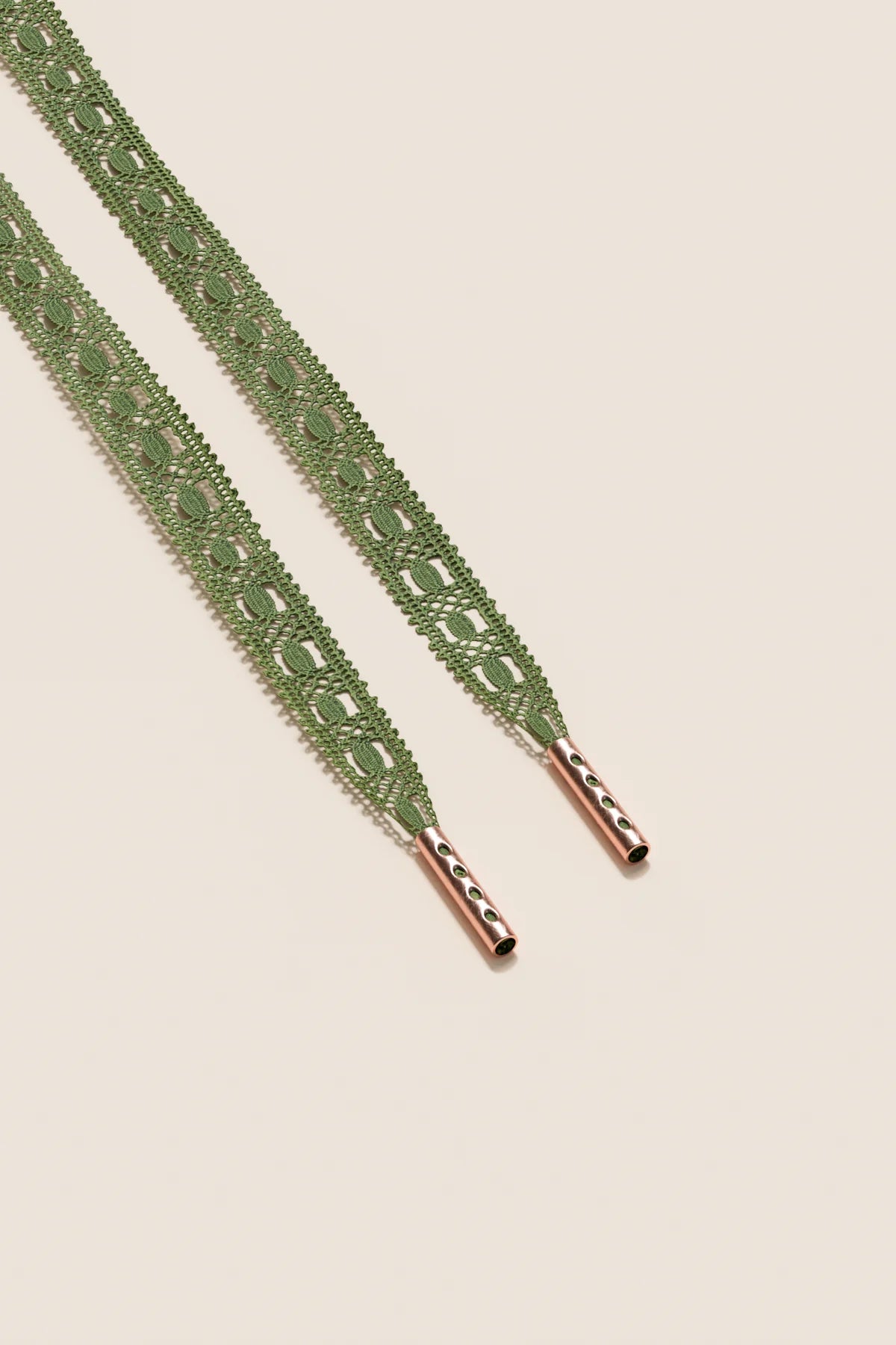 Senkels Olive Green Crochet Shoelaces with Rose Gold Aglets