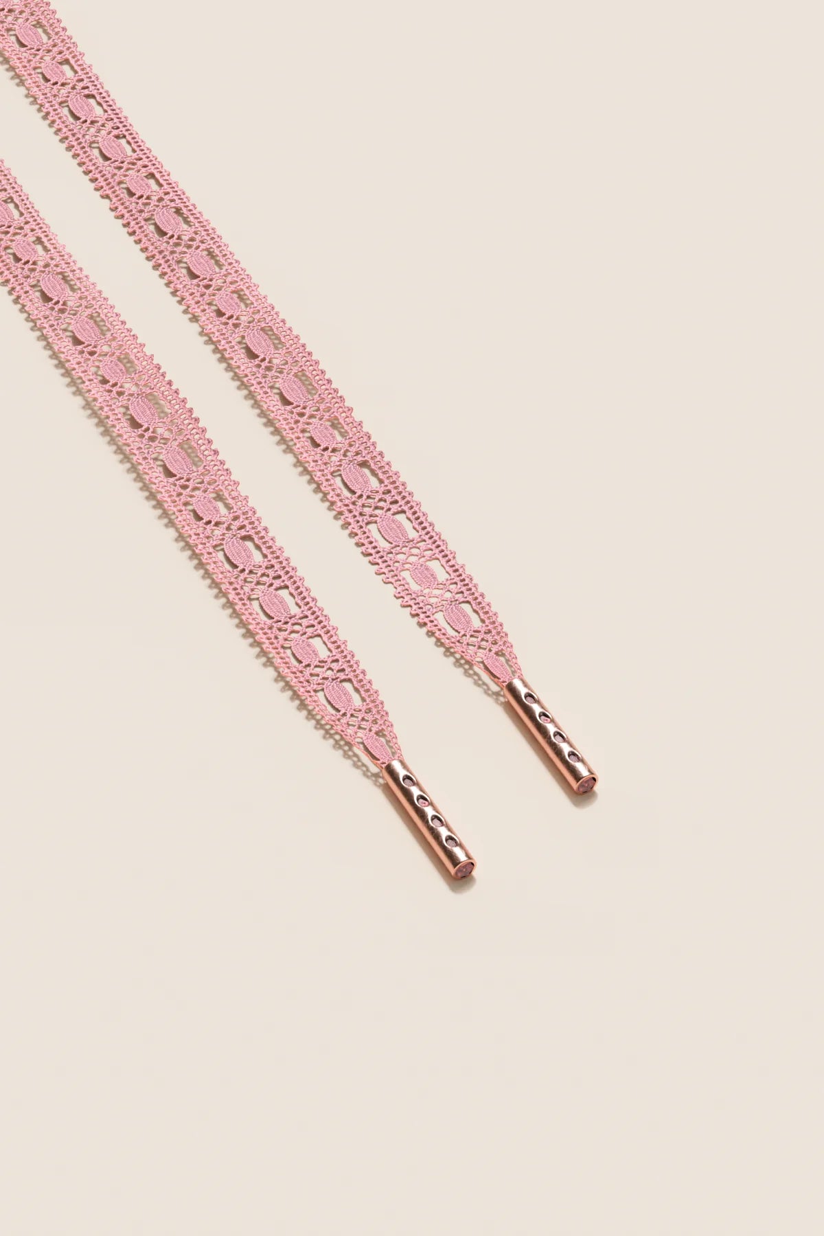 Senkels Pink Crochet Shoelaces with Rose Gold Aglets
