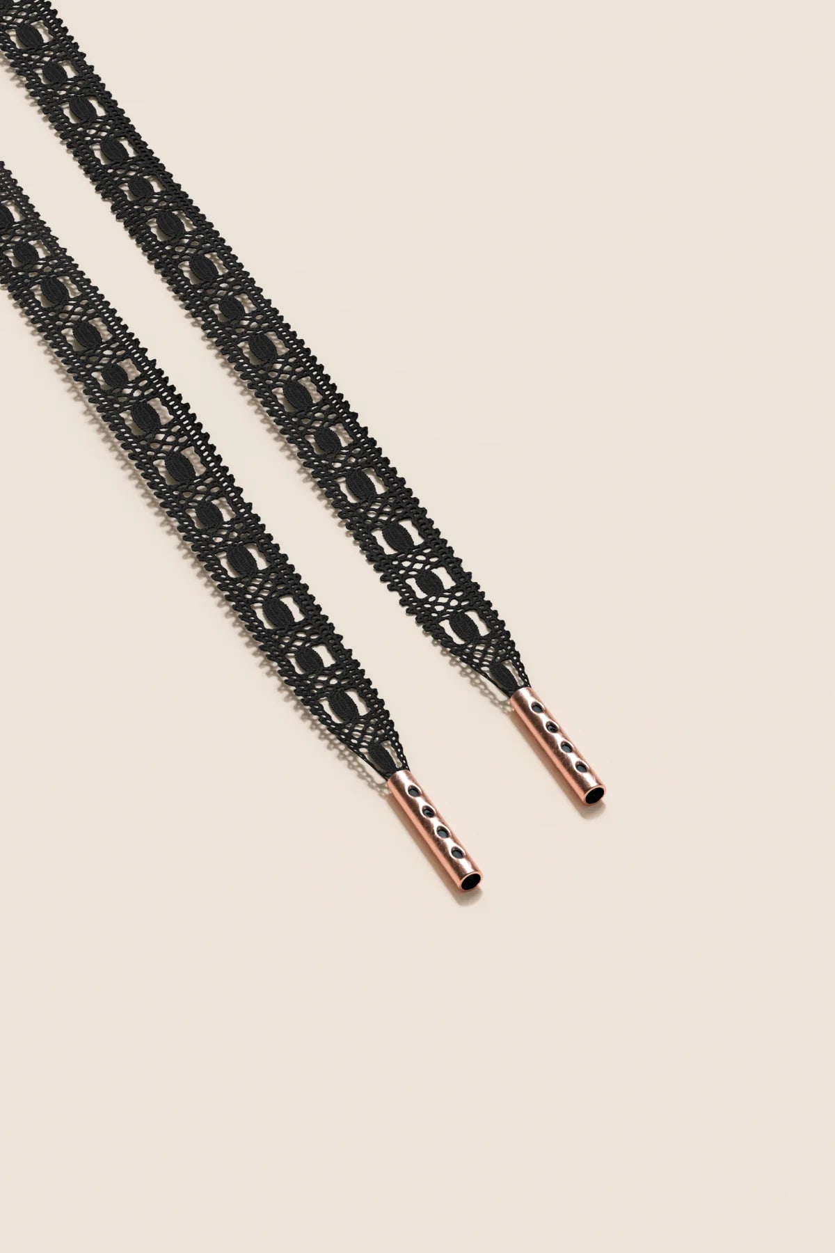 Senkels Black Crochet Shoelaces with Rose Gold Aglets