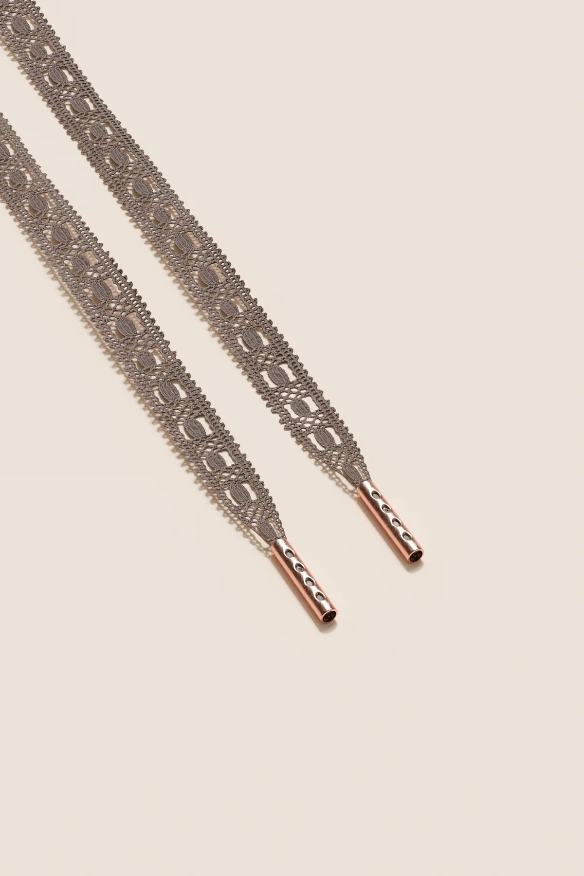 Senkels Night Grey Crochet Shoelaces with Rose Gold Aglets