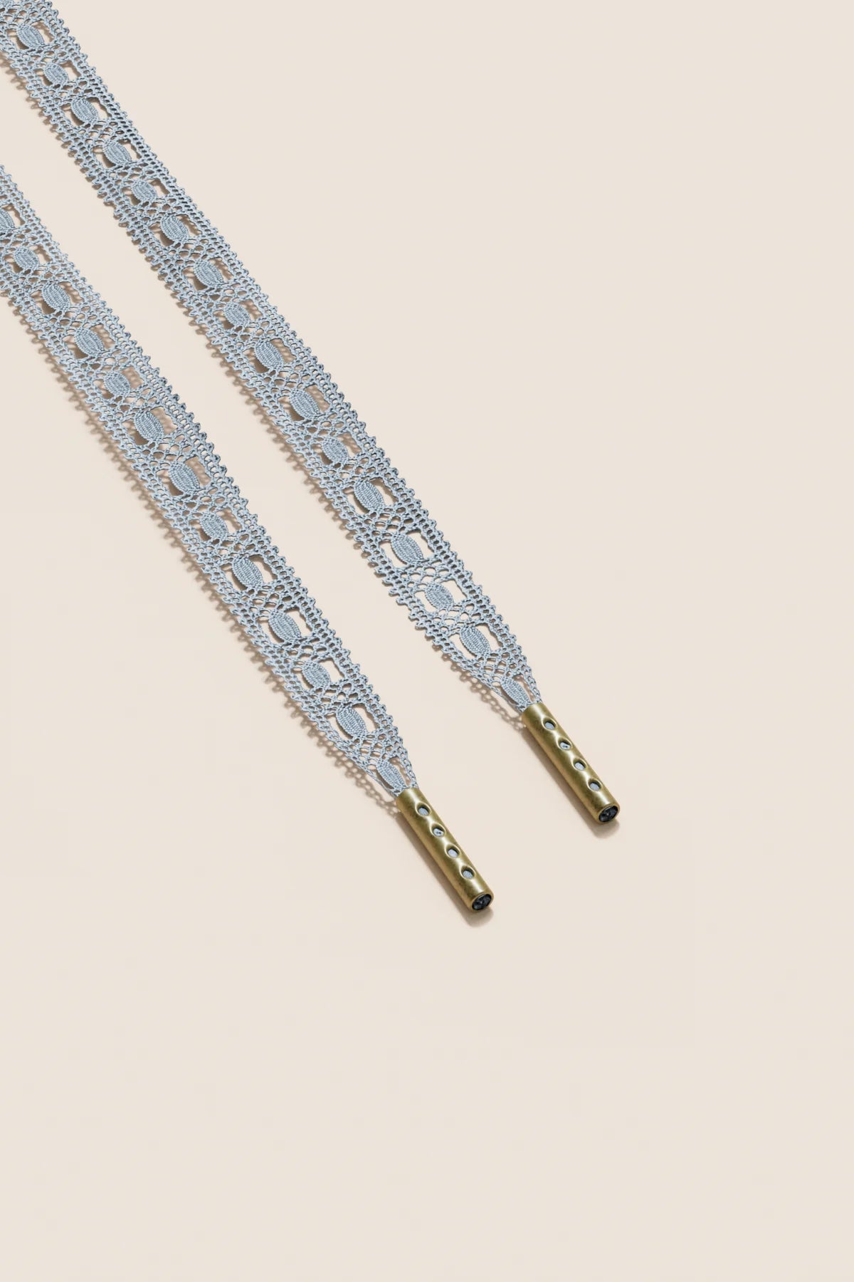 Senkels Pastel Blue Crochet Shoelaces with Brass Aglets